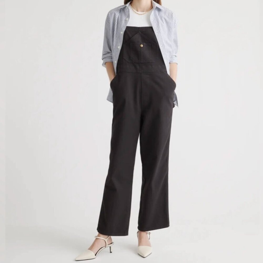 Madewell Straight Leg Cotton Stretch Overalls Black NWT #5 - Picture 2 of 10